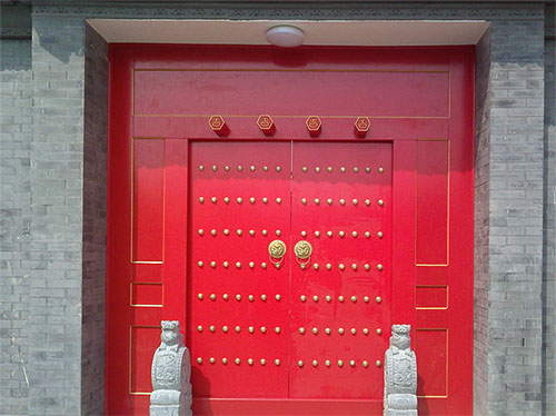 安阳中国传统四合院系列朱红色中式木制大门木作